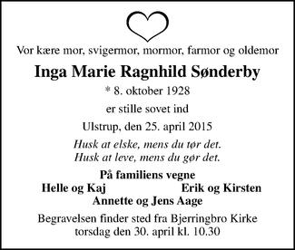 Inga Marie Ragnhild Høj. Bjerringbro Kirkegård